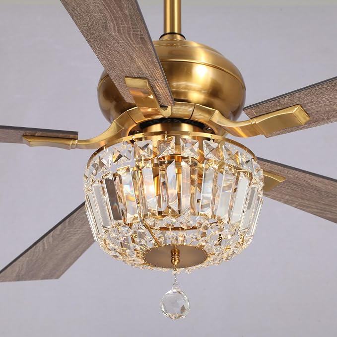 52" Crystal Ceiling Fan with Lights and Remote, Antique Bronze Chandelier Fan, Quiet 3-Speed Motor, 2-Light E12 Base, Elegant Fandelier for Bedroom Dining Room Living ROOM