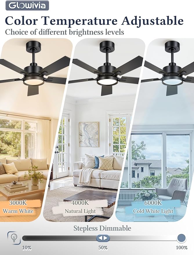 42 Inch Ceiling Fan with Lights and Remote,Smart APP Control | Dimmable LED,3CCT,Smart Memory Function,Quiet DC Motor,Dual-Finish Reversible Blades,Damp Rated,6 Adjustable Speeds,Timer