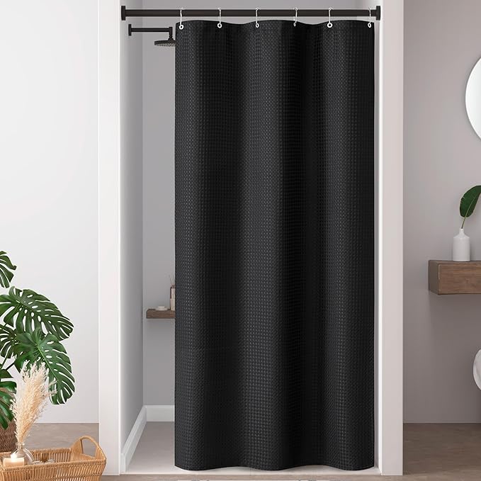 Madison Park Shower Curtain Waffle Weave, Vibrant Dyed, Waffle Shower Curtain 3M Scotchgard Moisture Management, Farmhouse Stall Shower Curtains for Bathroom, Stall: 36x72'' Black
