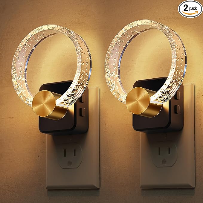 L LOHAS LED Night Lights Plug into Wall, 2 Pack Plug in Night Lights | Light Sensor, 3000K Soft White, 0-100LM Brightness Adjustable, Bubble Nightlight for Bathroom Bedroom Hallway