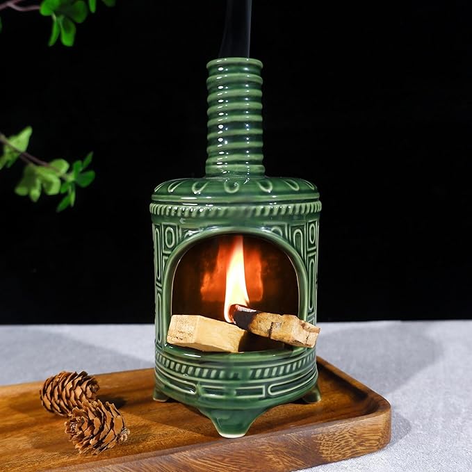 MOUGIGI Handmade Ceramic Palo Santo Holder & Mini Chiminea Incense Dish-Perfect for Palo Santo Sticks, Altar，Sage, and Cone Burning-Zen Decor for Energy Cleansing, Yoga, Meditation & Aromatherapy