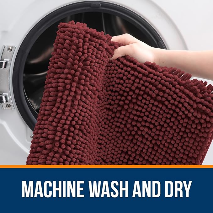 OLANLY Bathroom Runner Rugs 59x20, Soft Absorbent Chenille Bath Rugs, Rubber Backing Quick Dry, Machine Washable Long Bath Mats for Bathroom, Tub and Shower, Home Decor Accessories, Andorra Red-Brown