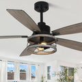 52'' Farmhouse Ceiling Fans with Lights and Remote Control | Reversible DC Motor,5 Double Colour Blades,Rustic Caged Chandelier Ceiling Fan with Light for Living Room,Dining Room,Bedroom