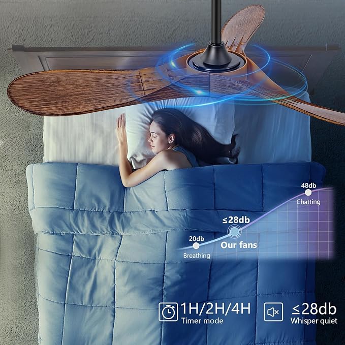 KBZZ 42 Inch Ceiling Fan without Light,6 Speeds,Reversible Silent DC Motor,Modern Ceiling Fan no Light with Remote for Indoor Outdoor Farmhouse Office Bedroom(Not Solid Wood)
