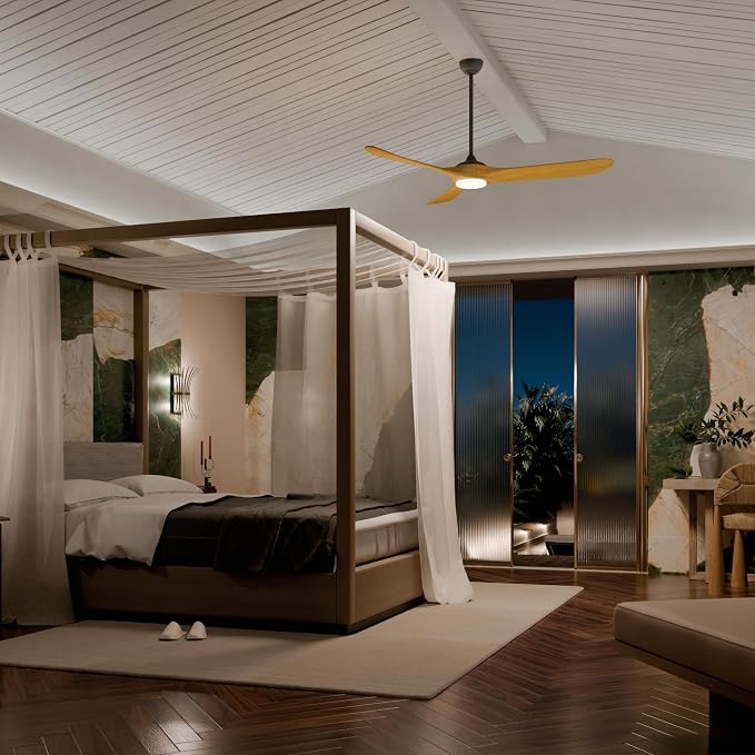KICHLER Mylo 70 in Modern Ceiling Fan with Light and Remote Control, 6-Speed Indoor Outdoor Fan with Satin Etched Cased Opal Glass and Honey Maple Wood Blades in Anvil Iron, 310570AVI