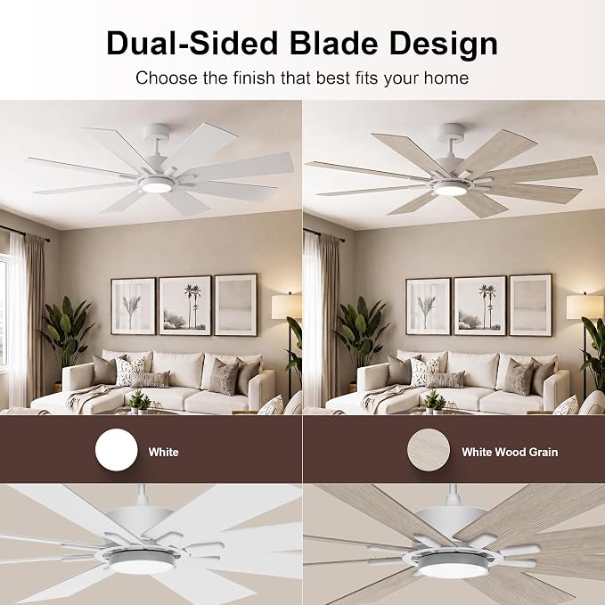 GREENEVER 72 Inch Large Ceiling Fan with Lights, Remote, DC & High CFM | 6 Speed 9371CFM High-Airflow, Quiet DC Motor, Dual-Sided Blades, 3CCT Dimmable Light for Living Room & Commercial Areas