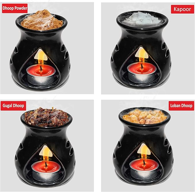 Pure Source India Ceramic Essential Oil Burner Wax Melt Burners |Aromatherapy| Ceramic Oil Diffuser| Candle Tealight Holder (Set of 1) Home Bedroom Decor Christmas Housewarming Gift, Black