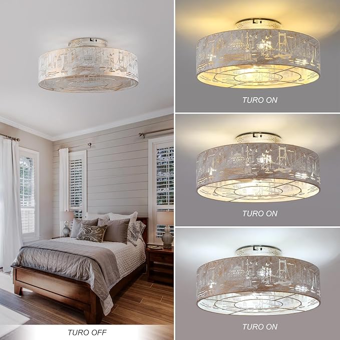 Caged Ceiling Fans with Lights Flush Mount,Low Profile Ceiling Fan with Remote,20 Inch Caged White Fan for Bedroom,6 Speeds Reversible Enclosed Fandalier Ceiling Fan with Bulb