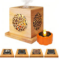 Bamboo Lantern Incense Holder 5-in-1 Incense Burner with Solar LED Candle Natural Bamboo Incense Box for Stick Cone Coil Sage Waterproof Outdoor Lantern for Yoga Meditation Home Decor