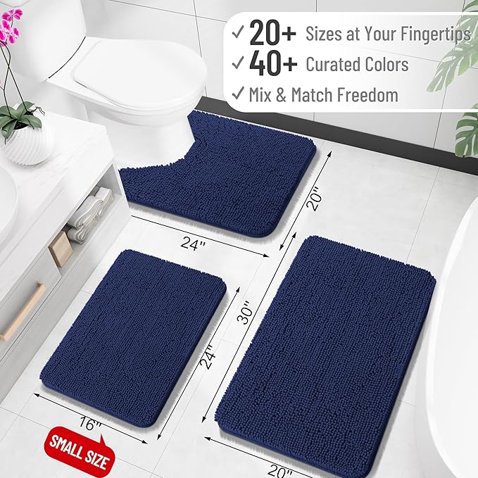 OLANLY Bathroom Rugs 34x21, Extra Soft Absorbent Chenille Bath Rugs, Rubber Backing Quick Dry, Machine Washable Bath Mats for Bathroom Floor, Tub and Shower, Home Decor Accessories, Twilight Sapphire
