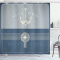 Ambesonne Nautical Shower Curtain, Vintage Marine Design for Ocean Lovers Anchor Compass and Stripes, Cloth Fabric Bathroom Decor Set with Hooks, 69" W x 70" L, Blue Grey