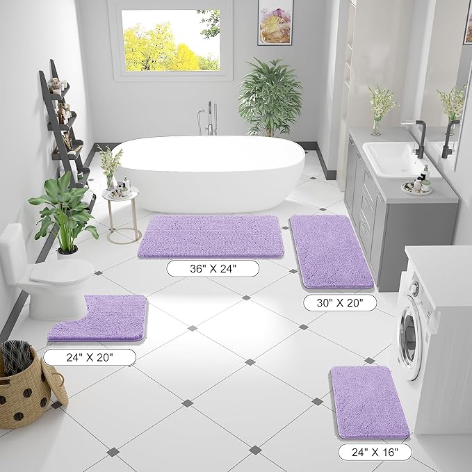 OLANLY Bathroom Runner Rugs 47x20, Soft Absorbent Chenille Bath Rugs, Rubber Backing Quick Dry, Machine Washable Long Bath Mats for Bathroom Floor, Tub and Shower, Home Decor Accessories, Lavender