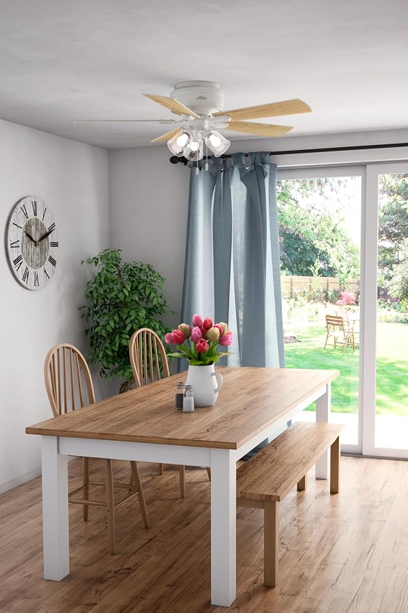 Hunter 52 inch Indoor Ceiling Fan with LED Lights and Pull Chain - Low Profile Flush Mount White Ceiling Fan, 5 Blades, For Bedroom, Living Room, or Kitchen, Quiet - Crestfield 54207, Fresh White