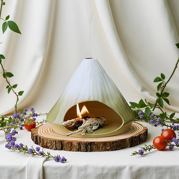 Handmade Ceramic Palo Santo Holder – Suitable for Burning Sage & Palo Santo - Mini Chimenea-Style Burner, an Incense Burner for Spiritual Meditation, Yoga or Home Decoration