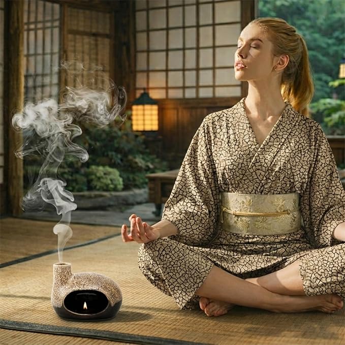Handcrafted Ceramic Palo Santo Holder – Artistic Incense Burner for Meditation, Mindfulness and Zen Home Decor – Wabi-Sabi Style Cone Sculpture, Gift for Yoga, Relaxation & Aromatherapy (White)