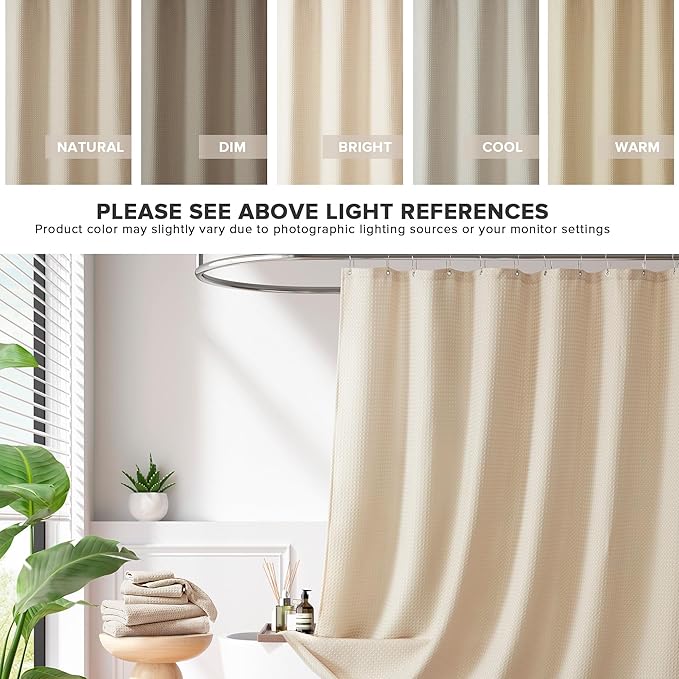 Madison Park Shower Curtain Waffle Weave, Vibrant Dyed, Waffle Shower Curtain 3M Scotchgard Moisture Management, Farmhouse Long Shower Curtains for Bathroom, Long: 72x78 Beige