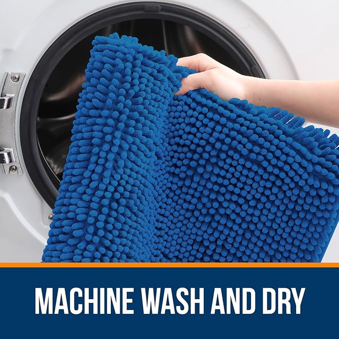 OLANLY Large Bathroom Rugs 44x32, Soft Absorbent Chenille Bath Rugs, Rubber Backing Quick Dry, Machine Washable Bath Mats for Bathroom Floor, Tub and Shower, Home Decor Accessories, Deep Navy Blue