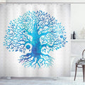 Ambesonne Tree Shower Curtain, Ethnic Watercolor Effect Tree of Life Figure on Polka Dot Pattern Ancient Art Image, Cloth Fabric Bathroom Decor Set with Hooks, 69" W x 75" L, White Sky