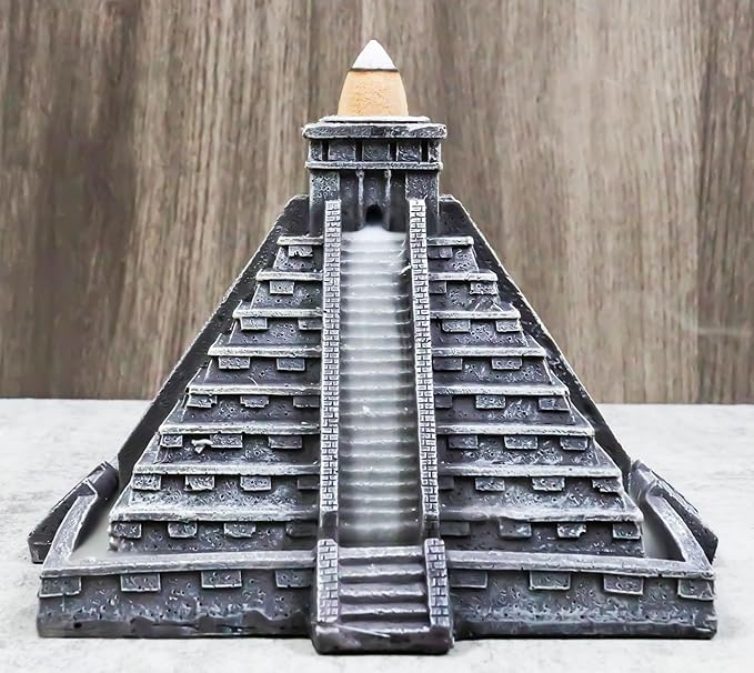Ebros Gift Temple of Kukulcan Mesoamerican Aztec Step Pyramid Of The Sun And Moon Decorative Backflow Incense Cone Burner Holder Figurine