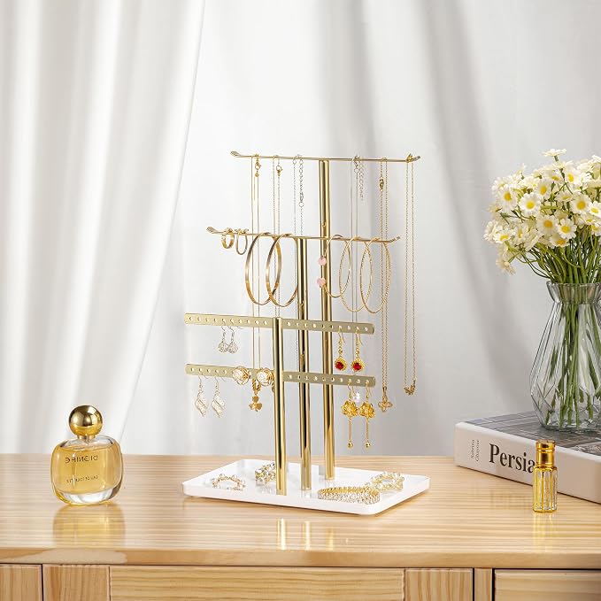 pickpiff Jewelry Organizer: 12.5" Sturdy Stand for 80 Pcs Jewelry, Shiny Gold