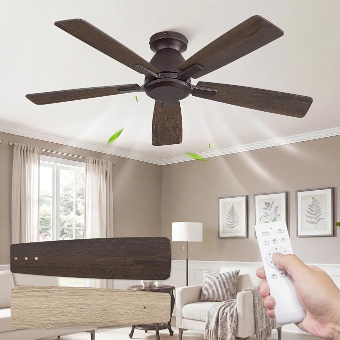 Fanbulous 46 Inch Flush Mount Ceiling Fan No Light with Remote, Oil Bronze | Modern Low Profile Without Light, 6-Speed, Quiet Reversible DC Motor, Indoor/Outdoor Use, for Bedroom, Living Room, Patio