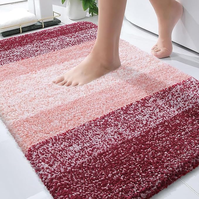 OLANLY Bathroom Rugs Mat 34x21, Extra Soft Absorbent Microfiber Bath Rugs, Rubber Backing, Quick Dry, Machine Washable Bath Mats for Bathroom Floor, Tub and Shower, Home Decor Accessories, Red