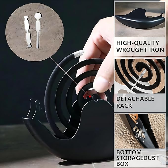 Accddio Incense Holder,Mosquito Coil Holder,Snail Incense Burner Holder,Mosquito Coil Burner of Iron Material for Table Decorations or Gifts (Black)