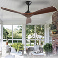 Ceiling Fan Without Light: 52 Inch Outdoor Fan for Patios - Walnut Ceiling Fan No Light Indoor - Modern 3 Blade Fan with Remote APP Control Reversible 6 Speed Noiseless