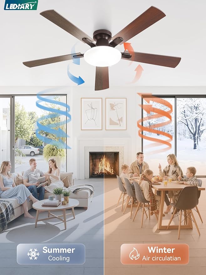 60 Inch Ceiling Fan with Lights and Remote, 30W 12" LED Panel Flush Mount Ceiling Fan, 6-Speed Quiet DC Motor Modern Low Profile Ceiling Fan with Reversible Blades for Bedroom, Living Room, Patio