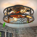 20" Caged Ceiling Fan with Light and Remote，Bladeless Ceiling Fan 6 Speed Reversible with 4 Bulbs and Remote Control.Low Profile Ceiling Fans with Lights for Bedroom, Dining Room