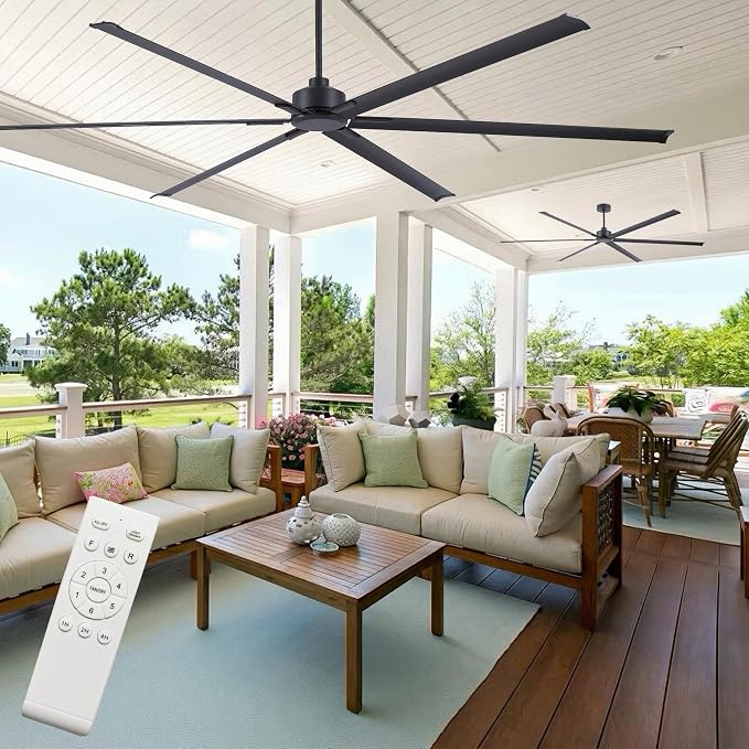 120 Inch Ceiling Fans No Light, Large Industrial Ceiling Fan with 6 Aluminium Blades, Quiet DC Motor, 6 Speeds, Modern Ceiling Fan without Light for Garage/shop/living room,Black