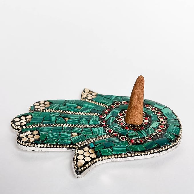 Green - Hamsa Hand Incense Holder - Mosaic Stones