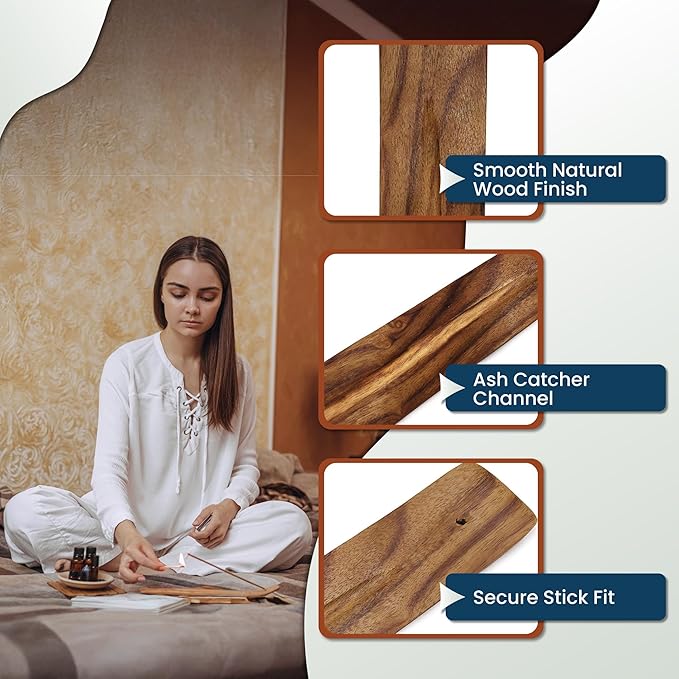 Alternative Imagination Wooden Incense Holder Tray - 10-Inch Ash Catcher for Single Incense Sticks, Meditation Accessories, Spiritual Decor, Home Fragrance, Mindfulness, Altar Display, Room Accent