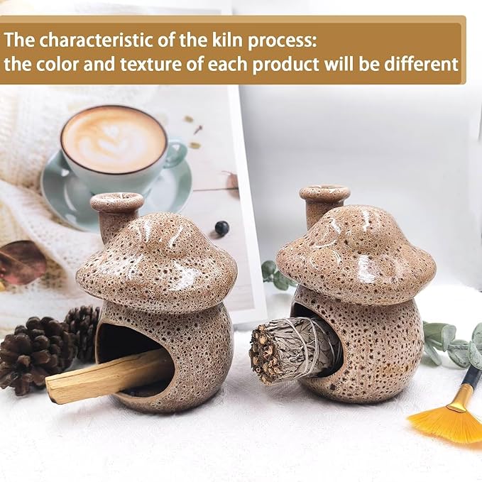 Palo Santo Holder and Sage Burner,Ceramic Mushroom Incense Cone Burner,Mini Chiminea Sage Ash Catcher, Smudge Bowl for Yoga Meditation Home Decor,Speckled White