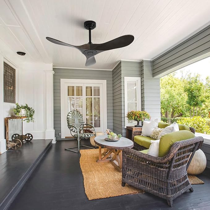 Outdoor Ceiling Fan Without Light, 42Inch Smart Ceiling Fan with Remote & Voice Control for Compatible with Alexa/Google, 3-Blade Wood Fan, Quiet DC Motor, 6 Speeds for Patio, Porch, Farmhouse