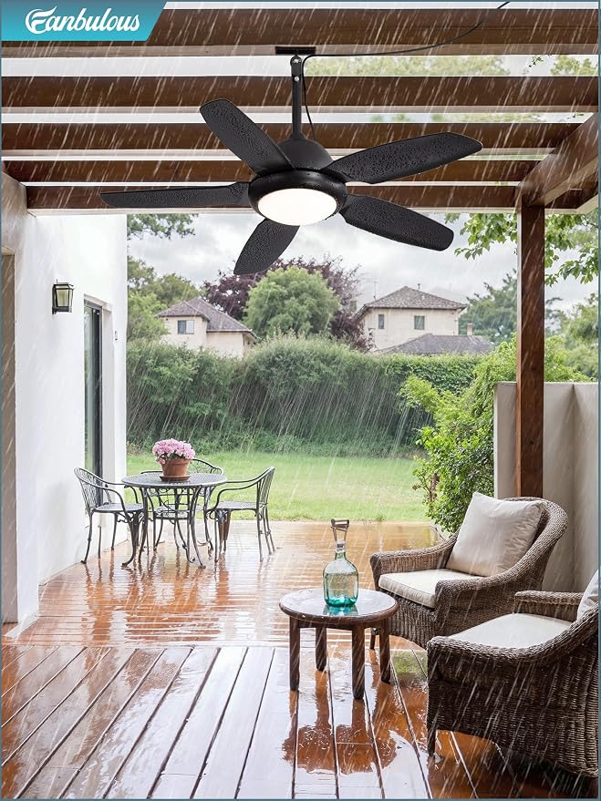Fanbulous 42 Inch Waterproof Outdoor Ceiling Fan with Lights and Remote,IP65 Hanging Gazebo Fan with 3CCT 6-Speed DC Motor,Black Wet Rated Plug in Ceiling Fan with Cord for Patios Porch Pergola | IP65 Wet Rated, 3CCT Dimmable Light,Remote Control,6-Spe...