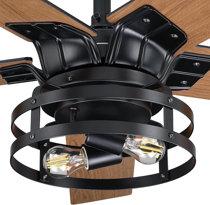 52 Inch Ceiling Fans with Lights and Remote Control, Quiet Reversible Motor, 5 Reversible Double-Sided Retro Industrial Blades Farmhouse Ceiling Fan for Bedroom Living Room Patio