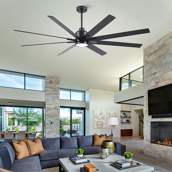 Rayqueen 72 Inch Black Ceiling Fans with Lights and Remote,Includes Downrod | Black Blades,6 Speed Reversible DC motor,3-color temperature dimmable LED.5.9/11.8/23.6 inch downrod