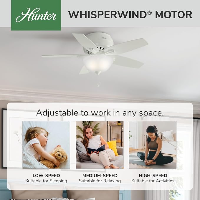 Hunter Newsome, Indoor, Ceiling Fan, with LED Light, 42 inch, Fresh White