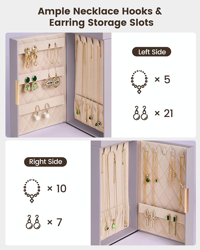 Lolalet Large Jewelry Box Organizer for Women, 6-Layer Jewelry Organizers and Storage Case with Mirror & 5 Drawers, Lockable Watch Ring Earring Bracelet Necklace Holder Girls Gift -6Layer, HazePurple