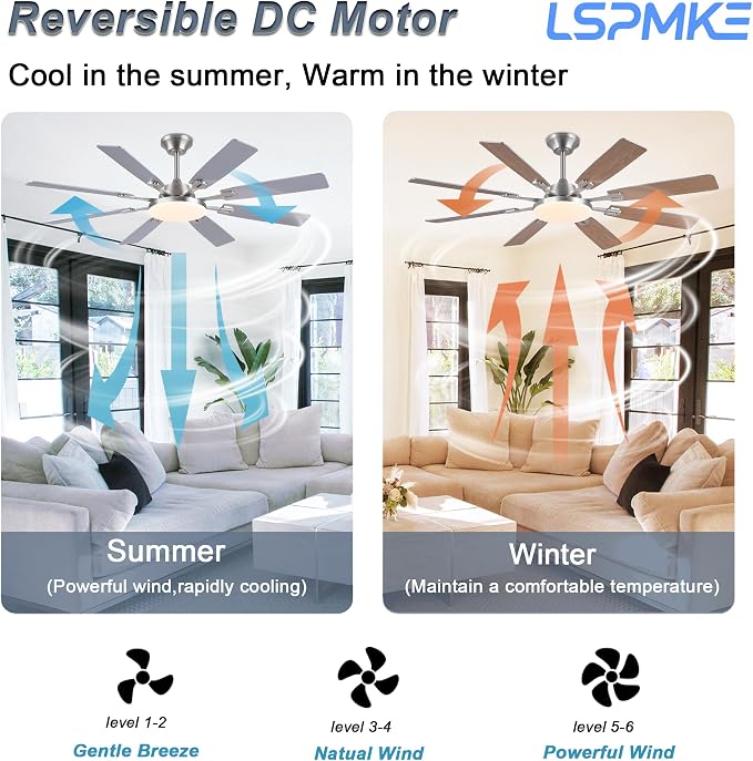 Ceiling Fan With Light & Remote Indoor/Outdoor Use 60 Inch Nickel | Reversible DC Motor,3CCT, Dimmable, Timer, Noiseless,Ceiling Fan for Bedroom Living Room