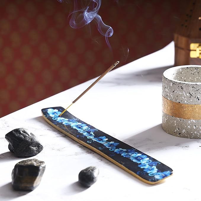 Bless-International Traditional-Handmade-Burner Wooden-Incense-Stick-Holder Ash-Catcher-Stand for-Aromatherapy-Meditation-Yoga (Meditation Time) 10 Inches, Pack of 1