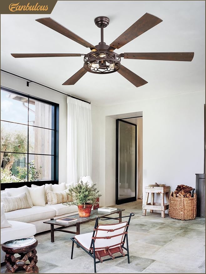 Fanbulous 65 Inch Ceiling Fan with Lights, Farmhouse Caged Ceiling Fans with Remote,Oil Bronze Industrial Ceiling Fans with Quiet Reversible DC Motor, Large Ceiling Fan for Living Room, Bedroom