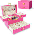 Dajasan Jewelry Organizer Box, Large Jewelry Boxes for Women Girls, Space-Saving 3 Layers Jewelry Storage Case with Drawer, Gift Idea for Christmas, Valentine's Day, Birthday, Mother's Day (Red)