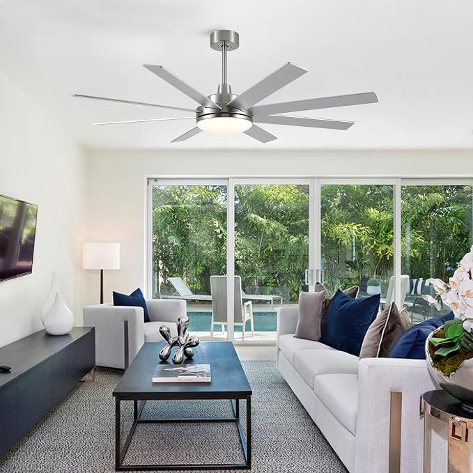 62 Inch Ceiling Fans with Lights and Remote Control, Brushed Nickel | Wooden Blades,Reversible Quiet DC Motor, 6-Speed, 3CCT Dimmable LED, Timer for Living Room, Bedroom, Office