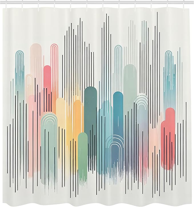 Ambesonne Colorful Shower Curtain, Simple Minimalist Design Abstract Rainbow Tone Stripes of Modern Joy, Cloth Fabric Bathroom Decor Set with Hooks, 69" W x 84" L, Multicolor White Grey