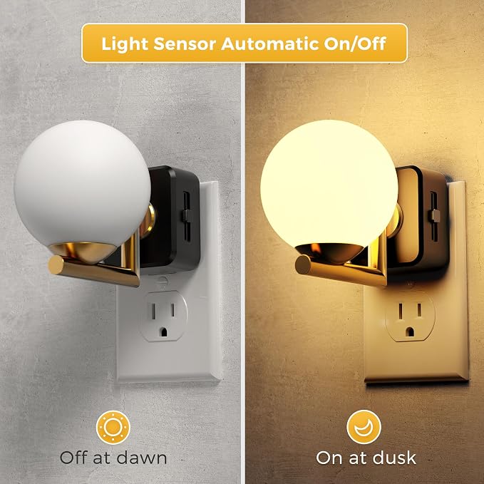 L LOHAS LED Night Lights Plug Into Wall 2 Pack, Dusk to Dawn Sensor | Soft White 3000K Nightlight, 0-100LM Adjustable Brightness, Plug in Night Light for Bathroom, Hallway, Bedroom, Stairway