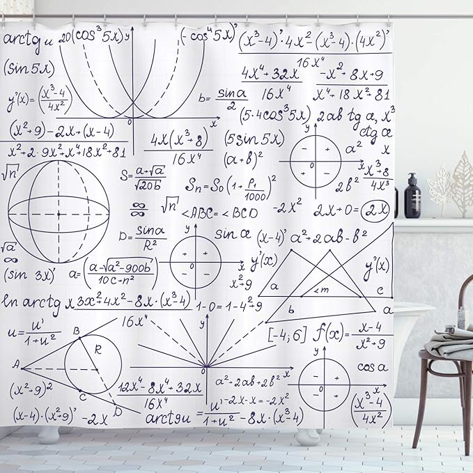 Ambesonne Modern Shower Curtain, Classic Math Geometry Science Themed Numbers Pattern on Plain Background, Cloth Fabric Bathroom Decor Set with Hooks, 69" W x 70" L, Dark Purple and White