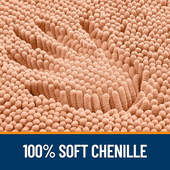 OLANLY Bathroom Rugs 30x18, Extra Soft Absorbent Chenille Bath Rugs, Rubber Backing Quick Dry, Machine Washable Bath Mats for Bathroom Floor, Tub and Shower, Home Decor Accessories, Peach