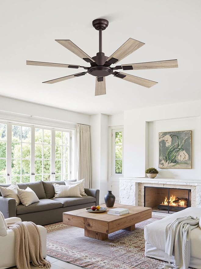 ZMISHIBO 52“ Ceiling Fans No Light with Remote, Bronze Farmhouse Ceiling Fan Without Light, Quiet Reversible DC Motor 6 Speeds, 7 Blades Indoor/Outdoor Ceiling Fan for Living Room Bedroom Patio Garage